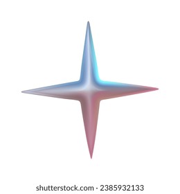 Y2k chrome 3D star. Trendy metal elements. Silver glossy abstract shape. 3D render vector illustration.