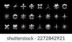 Y2K chrome elements for design - stars, flowers, and other simple geometric shapes. Trendy collection of vector abstract figures with a shiny metallic effect