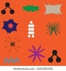 Y2K chrome elements for design - stars, flowers, and other simple geometric shapes. Trendy collection of vector abstract figures with a shiny metallic effectSet of Brutalist Geometric Shapes Vector De