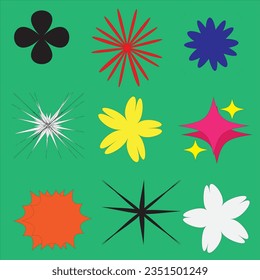 Y2K chrome elements for design - stars, flowers, and other simple geometric shapes. Trendy collection of vector abstract figures with a shiny metallic effectSet of Brutalist Geometric Shapes Vector De