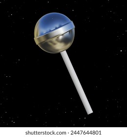 Y2k chrome liquid lollipop. A ball of sparkles in a smooth metallic texture. Vector illustration of 3D candy.