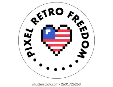Y2k circle USA Independence trendy sticker. Pixel art element. Mood of 90s. 8bit retro style isolated vector illustration. Simple geometric heart shape for collage, poster, stamp. Game abstract icon 