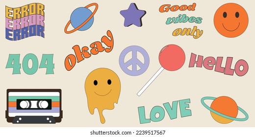 Y2k collection. y2k. 2000s.Retro y2k style.Cartoon style. Vector set of design elements.Retro elements.Retro hipster y2k set .