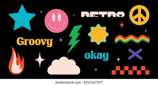 Y2k collection. y2k. 2000s.Retro y2k style.Vector set of design elements.Retro elements.Retro hipster y2k set.Cartoon style. 