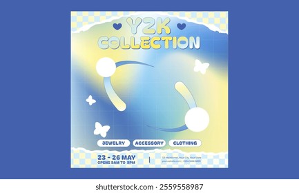 Y2K Collection Socials Media. Brochure template layout design. Corporate business flyer catalog, magazine mockup. Creative poster, booklet, flyer or banner concept.