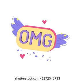Y2K colorful image. OMG. Late 90s early 2000s. Trendy, free, futuristic, fun aesthetic. Nostalgia concept. Vector illustration in pink, beige, violett colors. Bright icon, sign, symbol