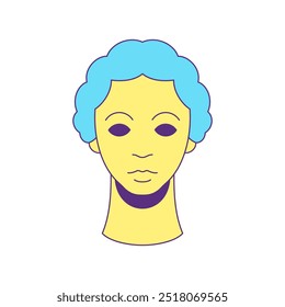 Y2k comic sculpture man head blue hair summer groovy contoured icon vector flat illustration. Male antique monument portrait contemporary pop art avatar funky punk poster t shirt print