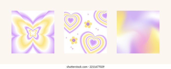 Y2k cool groovy backgrounds. Retro pop 70s cute hippie backdrop. Seventies psychedelic pattern wallpaper. Vector illustration in groovy trendy yellow, pink, violet colors