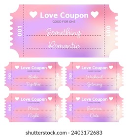 y2k coupons with romantic phrases in German on a gradient background. Flyers for Valentine's Day.