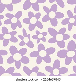 Y2K daisy flowers seamless pattern in groovy retro funky style. Organic shapes aesthetic print in cute 2000s trendy pallete. Curvy psychedelic summer floral decoration.