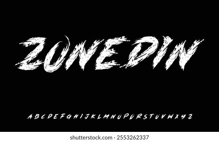 Fonte tipo tatuagem Y2k Maldição Dark Lettering para design de impressão em T. Conceito de fonte tipo na moda para Punk Rock gótico e Death Rock design de impressão. Design de impressão estilo rock com t-shirt vetor mockup