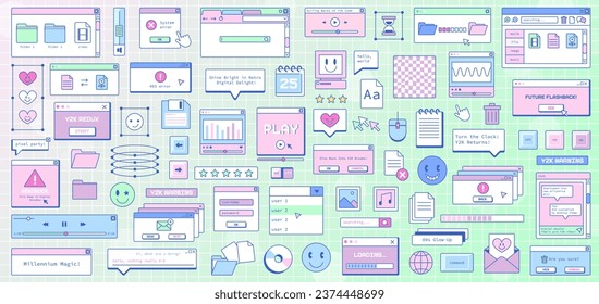 Y2K Digital Nostalgia Set. Retro Computer Interface Elements.