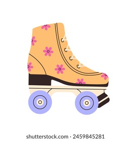 y2k element. 90s aesthetics. Retro roller skates with floral print on a white background.
