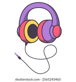 Y2k element.Pop culture headphones. Headphone headset. Wireless portable headset. Vector illustration.Classic 80s headphones.