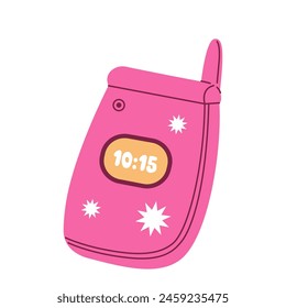 y2k element. Retro flip phone on white background. 90s device for calls