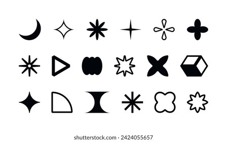 Y2K element set, retro-futuristic Memphis brutalism icons. Simple forms isolated on transparent background