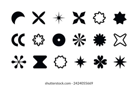 Y2K element set, retro-futuristic Memphis brutalism icons. Simple forms isolated on transparent background