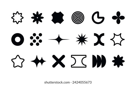 Y2K element set, retro-futuristic Memphis brutalism icons. Simple forms isolated on transparent background