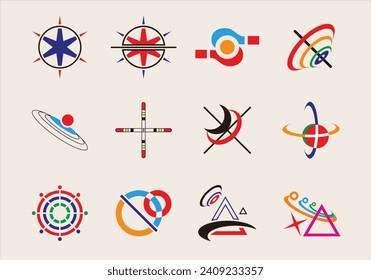 Y2K Elements 02 color in 12 model icon logo vector