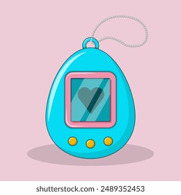 Y2K Elemente, Blaues Spiel. Beliebtes Spielzeug der 90er Jahre. Schlüsselbund. Vektorillustration im trendigen Cartoon-Stil. Helle Farben, schwarze Kontur