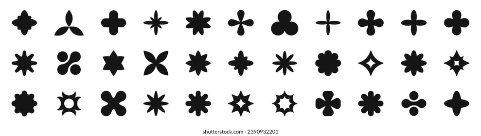 Y2k elements. Brutalist Shapes. Geometric Forms. Bauhaus Minimalist Graphic Design Elements. Silhouette style vector icons.