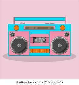 Y2K-Elemente, Kassettenrecorder 90er. Vektorillustration im trendigen Retro-Cartoon-Stil. Schwarzer Strich, Kontur.