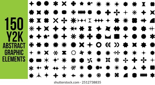 Y2K elements collection. Geometric brutalism shapes. contemporary figure star oval spiral flower circle. Primitive elements. Brutalism shapes set