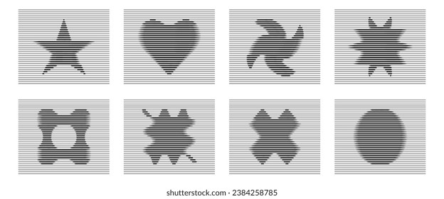 Y2K elements set. The effect of halftone hologram lines. Modern vector illustration on white background.