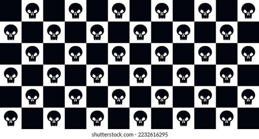 Y2k Emo and Goth checkered seamless patterns with skulls.  2000s black and white background. Retro 90s, 00s aesthetic