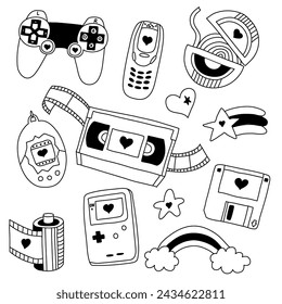Y2K Era Nostalgia With Hand-Drawn Doodles of Technology and Fun Symbols