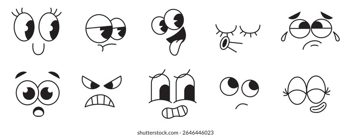 y2k expression character. retro vintage cartoon face bundle
