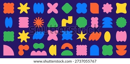 Y2k Figure Sticker, Abstract Badge Vector Kit. Vibrant shape Bundle Y2K stars, circles, and abstract forms png. Retro vector graphics perfect for trendy sticker, logo and creative decoration template.