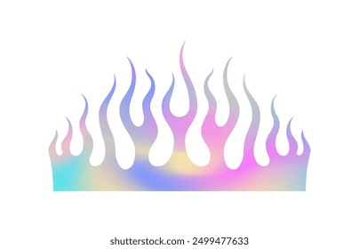 Ilustración plana de Vector de icono de silueta de gradiente de holograma de llama de fuego Y2k. Elemento decorativo Abstractas del destello surrealista del rave futurista del espectro rosado holográfico del metal ardiente inflamable