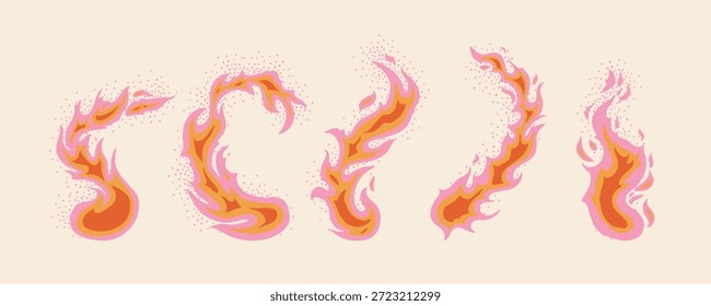 Y2K-Brandsymbolsammlung. Brandflammensymbol. Handgezeichnetes Bonfire Silhouette-Logo. rosafarbene heiße Flamme Hitze oder würzige Lebensmittel-Symbol