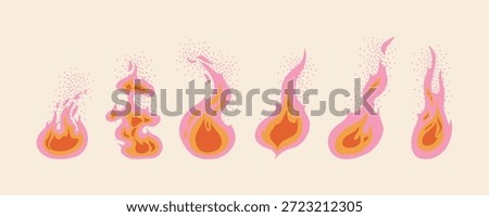 Y2K Fire icon collection. Fire flame symbol. Hand drawn Bonfire silhouette logotype. Red hot fire flame heat or spicy food symbol