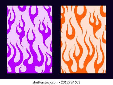 Y2k Flamme Retro abstrakter Hintergrund der 00er-90er Jahre. Feuerstamm. Groovy psychedelischer Stil. Vektorgrafik auf einfache, lineare Art EPS