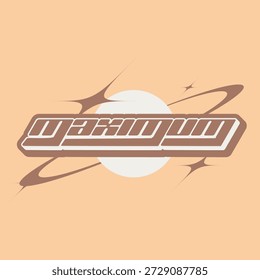 Y2K Flat Style Futuristic Typography arte de 'Máximo' com Brilhos de Espaço Orbital em Círculo Marrom e Branco, Fundo Amarelo