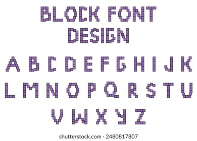 Y2K Font design isolated white background. Craft Geometrical block alphabet template. Bricks retro abs. Vector illustration can used design inscription.