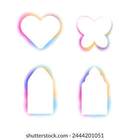 Y2k frame abstract arch, spectrum butterfly glow aura blur shapes, borders, rainbow spectrum shine color isolated on white background. 