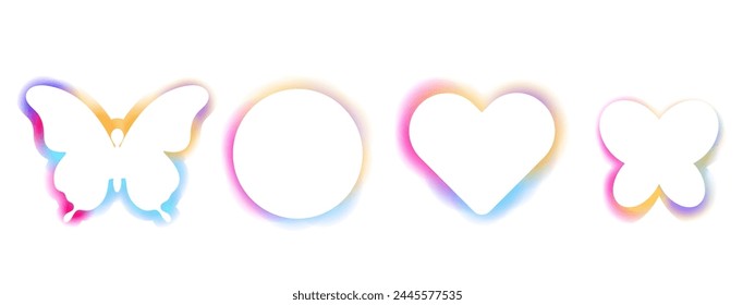 Y2k frame abstract arch, spectrum butterfly glow aura blur shapes, borders, rainbow spectrum shine color isolated on white background. 