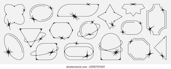 Y2k frames collection. Minimalistic linear frames, arches, elements, geometric shapes and lines. Aesthetic frames for poster design, vector set in modern style.