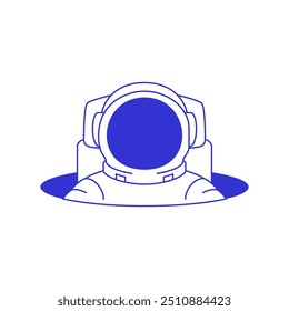 Y2k funky astronaut in spacesuit at hole comic contemporary pop art line icon vector flat illustration. Cosmonaut space galaxy travel portrait psychedelic punk blue minimal sketch t shirt print