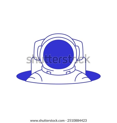 Y2k funky astronaut in spacesuit at hole comic contemporary pop art line icon vector flat illustration. Cosmonaut space galaxy travel portrait psychedelic punk blue minimal sketch t shirt print