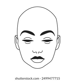 Y2k futuristic bald cyber human person head contemporary pop art outline icon vector flat illustration. Hi tech man woman portrait science fiction psychedelic punk artwork monochrome t shirt print