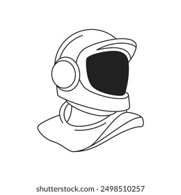 Y2k futuristic cosmonaut in helmet portrait pop art outline icon vector flat illustration. Astronaut galaxy outer space travel exploration head psychedelic contemporary artwork t shirt print