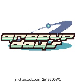 Y2K Futuristic Style Bold Typography of "Groove Days" with Orbit Ring Disc, Pixel Art Banner