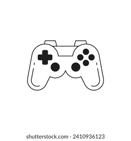 Y2k gamepad joystick virtual game playing console controller monochrome line retro groovy icon vector illustration. Cyberspace gaming digital device with buttons minimal trendy sticker