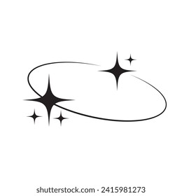 Y2k geometric shape. Abstract stars, orbit, minimalistic and simple Circle design element with stars. Retro stars, starburst icons and minimalist frames with twinkle star. 