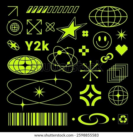 Y2K geometric shapes Collections. Retro futuristic elements for design. Brutalism shapes, minimalist geometric elements, abstract bauhaus forms