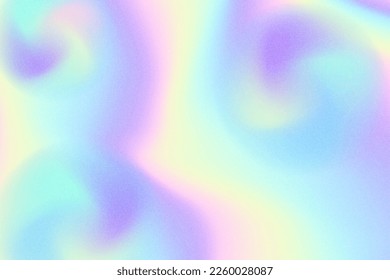 Y2k girly blurred noisy gradient background. Fluid cool holographic gradient poster for wall art, presentation or landing page. Modern iridescent wallpaper design tempate. Vector illustration